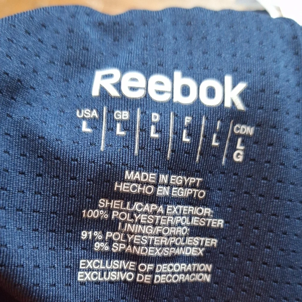 Reebok Mens Long Polyester Navy Blue Large Athletic Shorts With‎ Liner & Logo